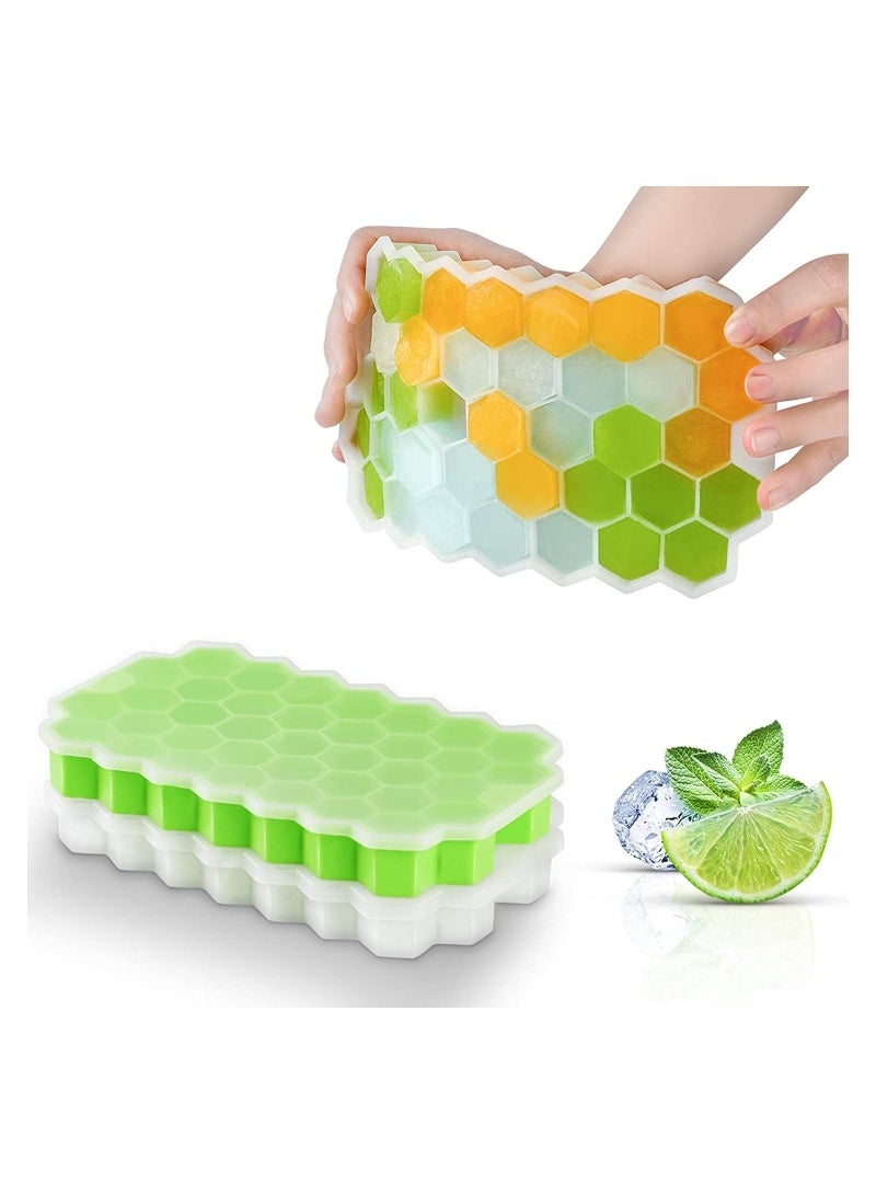 2-Piece Kitchen Ice Cube Tray Maker Flexible Base for Easy Release Use Spill Resistant Stackable Lid to Save Freezer Space Easy-Release Silicone and