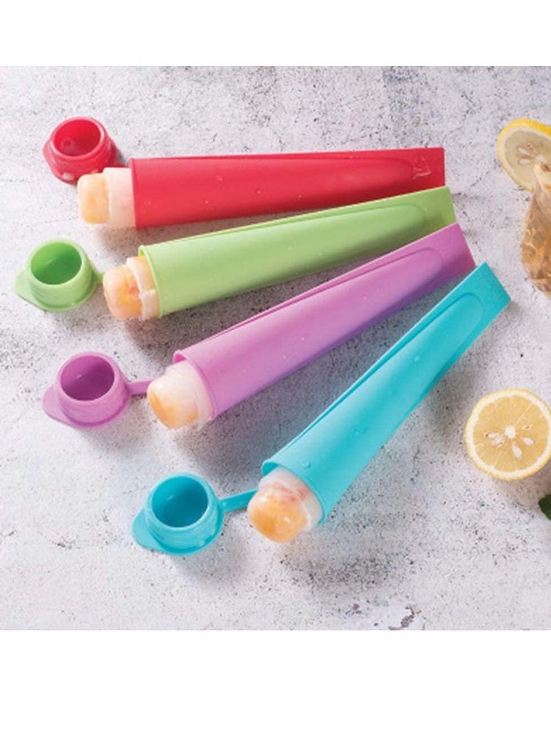 Popsicle Mould Ice Pop Silicone Cream Maker with Attached Lids, Freezer Tube, Frozen Lolly Forms Reusable Dishwasher Safe Easy Clean No Mess, for Your Kids, Multi Color Set of 4