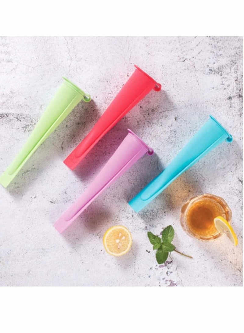 Popsicle Mould Ice Pop Silicone Cream Maker with Attached Lids, Freezer Tube, Frozen Lolly Forms Reusable Dishwasher Safe Easy Clean No Mess, for Your Kids, Multi Color Set of 4