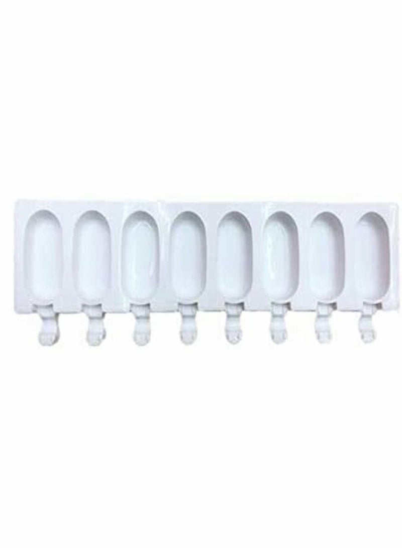 Lakobos Pieces Popsicle Molds Set, 8 Cavities Silicone with 50 Wooden Sticks for DIY Ice Pop Cream Mold Oval Cake (White)