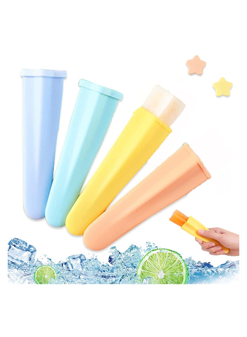 Silicone Popsicle Molds with Lids, 4 Pieces Ice Pop Molds, Food-grade and Reusable, Make Homemade Cream Yogurt Sticks Jelly Chocolate Quick Freezing Food Treats, Colors (Star)