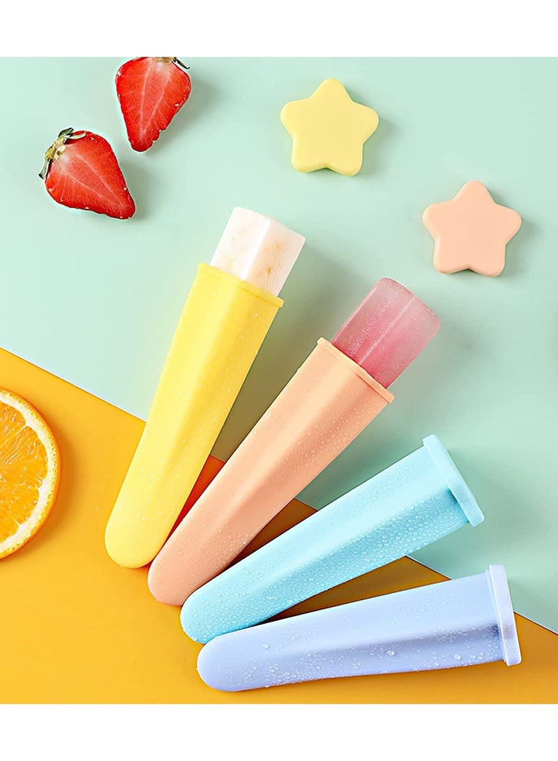 Silicone Popsicle Molds with Lids, 4 Pieces Ice Pop Molds, Food-grade and Reusable, Make Homemade Cream Yogurt Sticks Jelly Chocolate Quick Freezing Food Treats, Colors (Star)