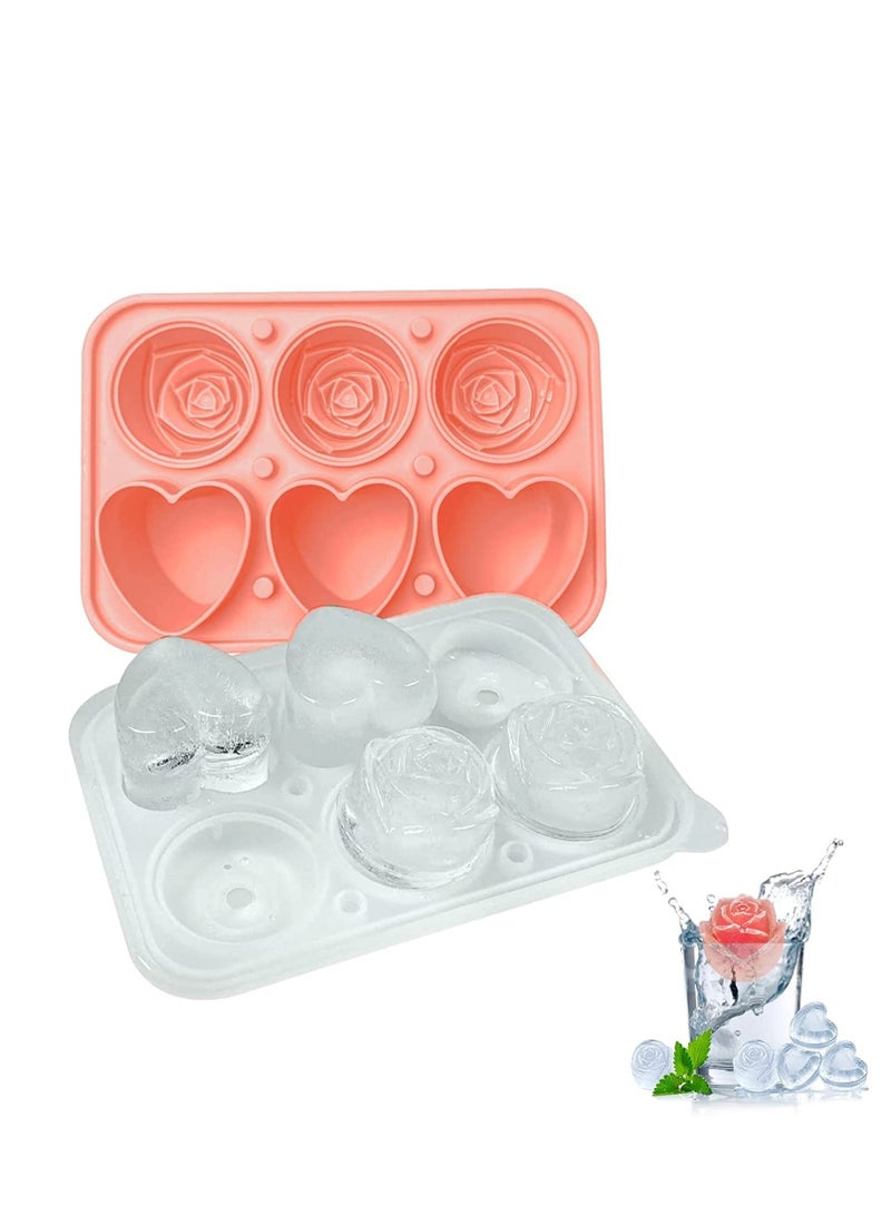 SYOSI Rose Ice Cube Mold Large Ices Cubes Tray Silicone Basketball Flower Heart Candy Chocolate Molds for Party Mothers Day Coffee Homemade Juice Pink