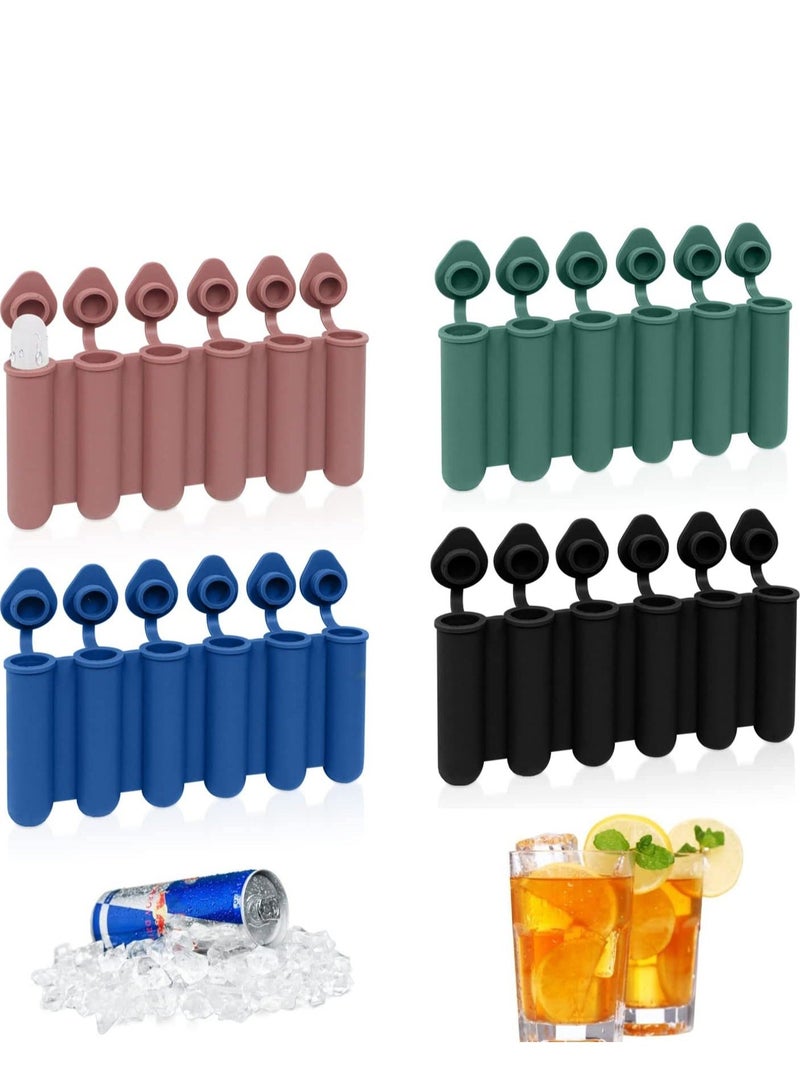 Mini Ice Cube Stick Tray with Lid, Silicone Tube Making Trays, Molds for Sports and Water Bottles Easy Push Pop Out Bottle Mold Summer Drinks 4Colors