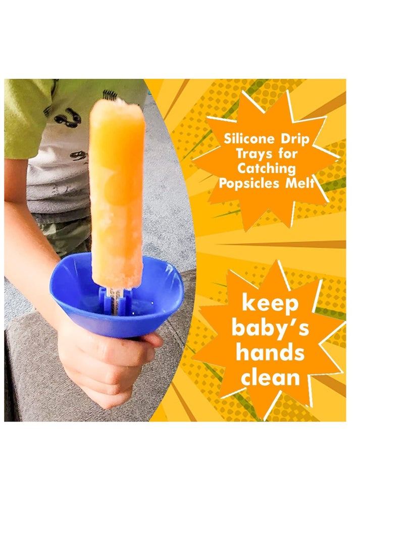 8 Pack Drip Free Popsicle Holder for Kids, Mess Frozen Treats Holder, Reusable with Straw