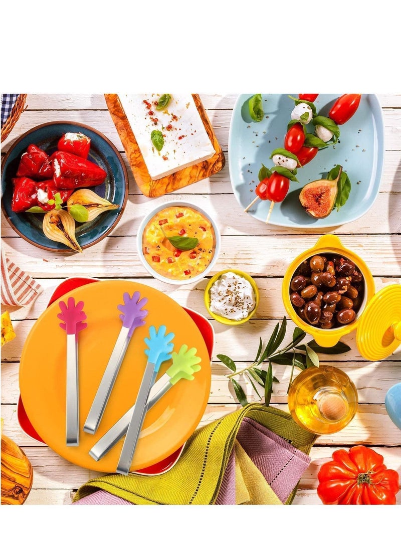 Cooking Tongs Kitchen Pliers Stainless Steel, Non Slip and Easy Grips Silicone Handle, Non-Scratch Tips, Locking Handle Joint System Barbecue Salad Baking