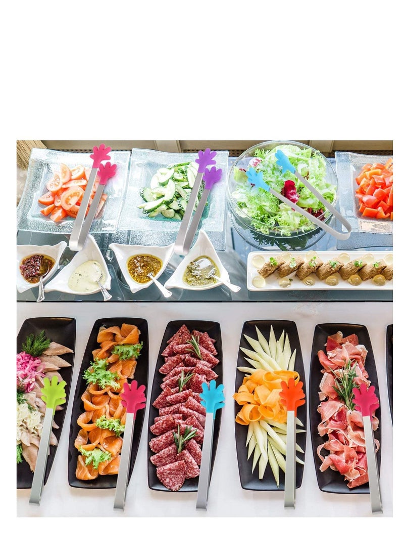 Cooking Tongs Kitchen Pliers Stainless Steel, Non Slip and Easy Grips Silicone Handle, Non-Scratch Tips, Locking Handle Joint System Barbecue Salad Baking