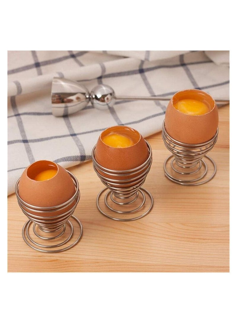 4 PCS Spring Egg Cup Holders, Stainless Steel Tray Cup, Mini Wire Holder, Stand Boiled Storage For Home Restaurant, Kitchen Tool (Silver)