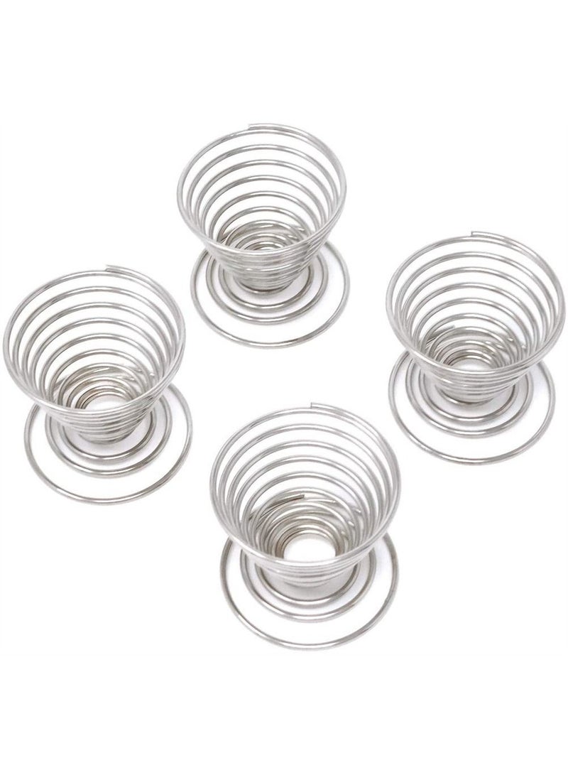 4 PCS Spring Egg Cup Holders, Stainless Steel Tray Cup, Mini Wire Holder, Stand Boiled Storage For Home Restaurant, Kitchen Tool (Silver)