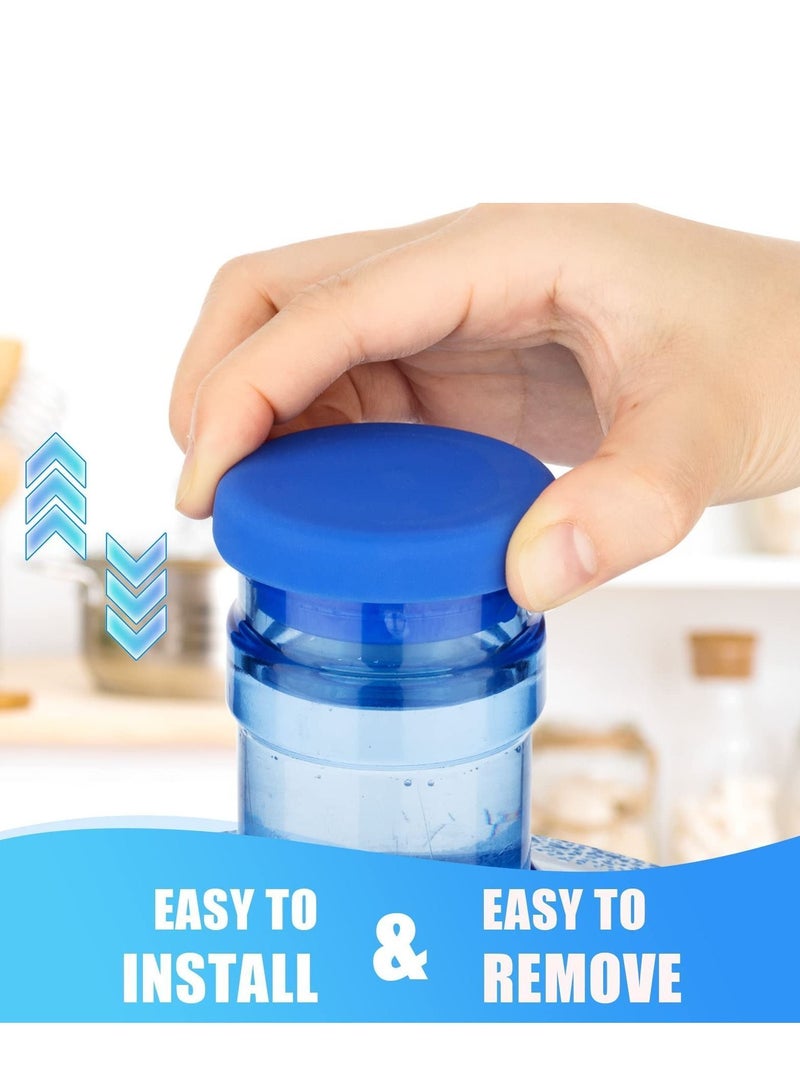 Water Jug Cap,5 Gallon Silicone Non-Spill Caps,Replacement Bottle Snap On Cap Anti Splash Peel, Plug Fits 55mm 18.9 Litres Bottles 4 Piece(Blue)