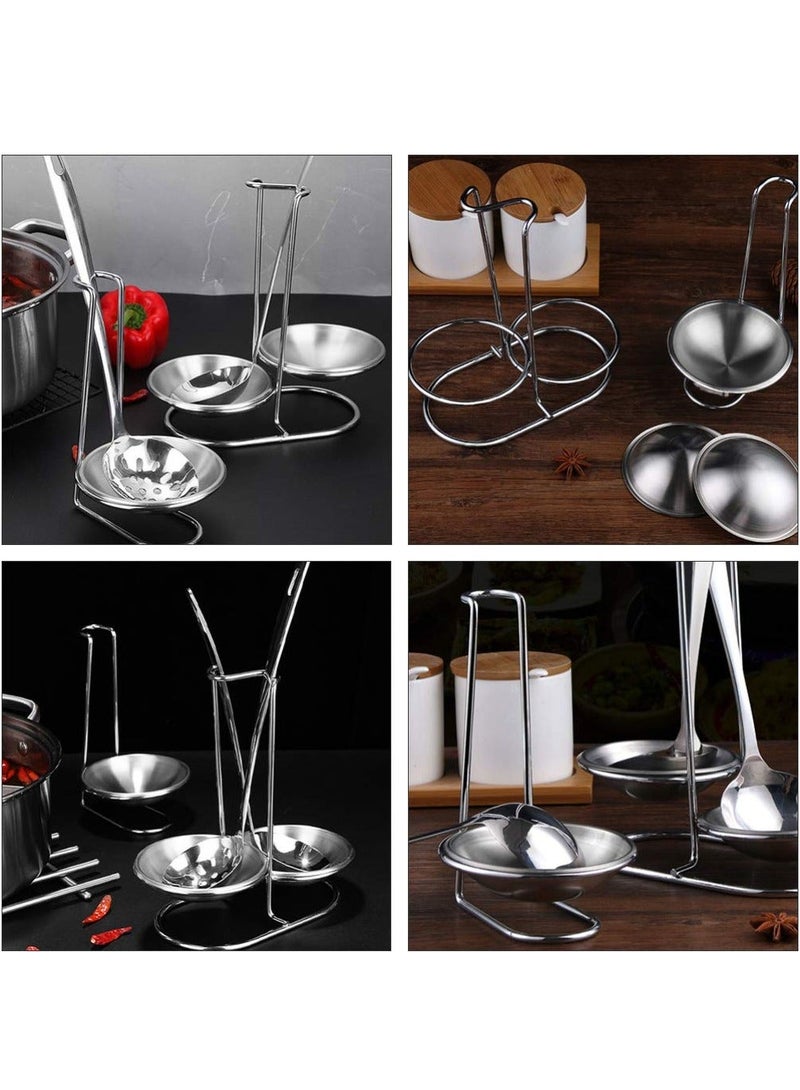 Standing Spoon Rest with Double Trays Stainless Steel Upright Holder Ladles Utensil Stand for Stovetop Counter Organization