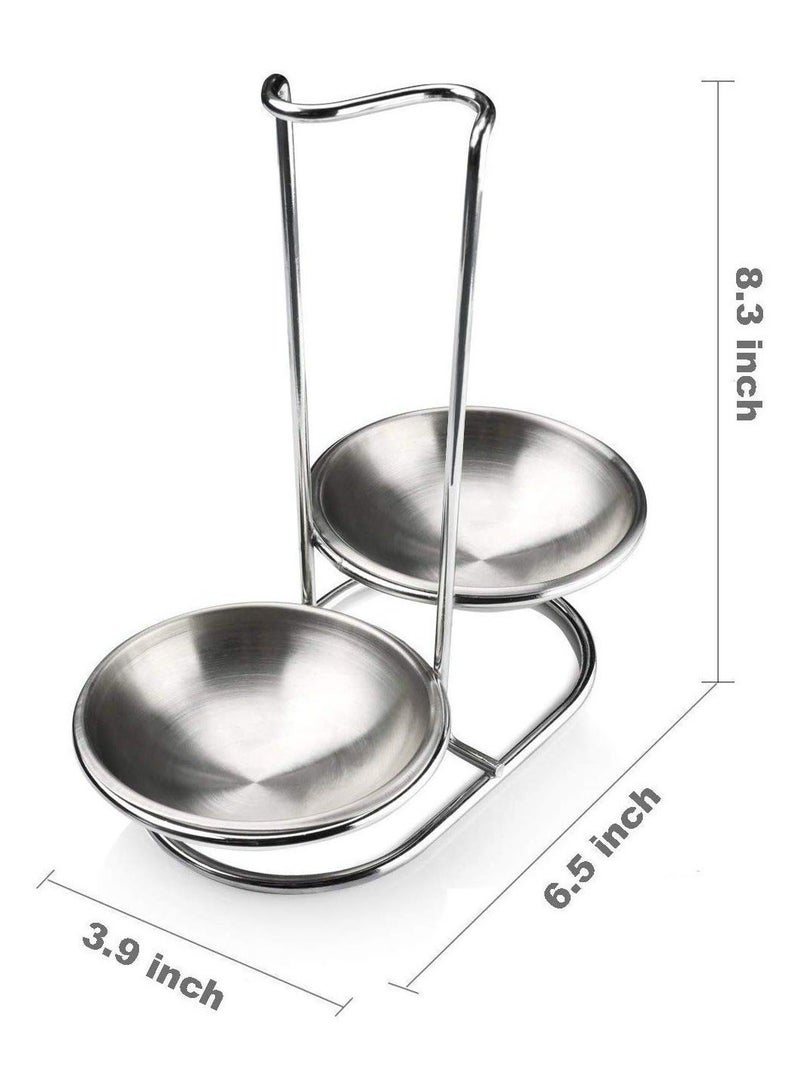 Standing Spoon Rest with Double Trays Stainless Steel Upright Holder Ladles Utensil Stand for Stovetop Counter Organization