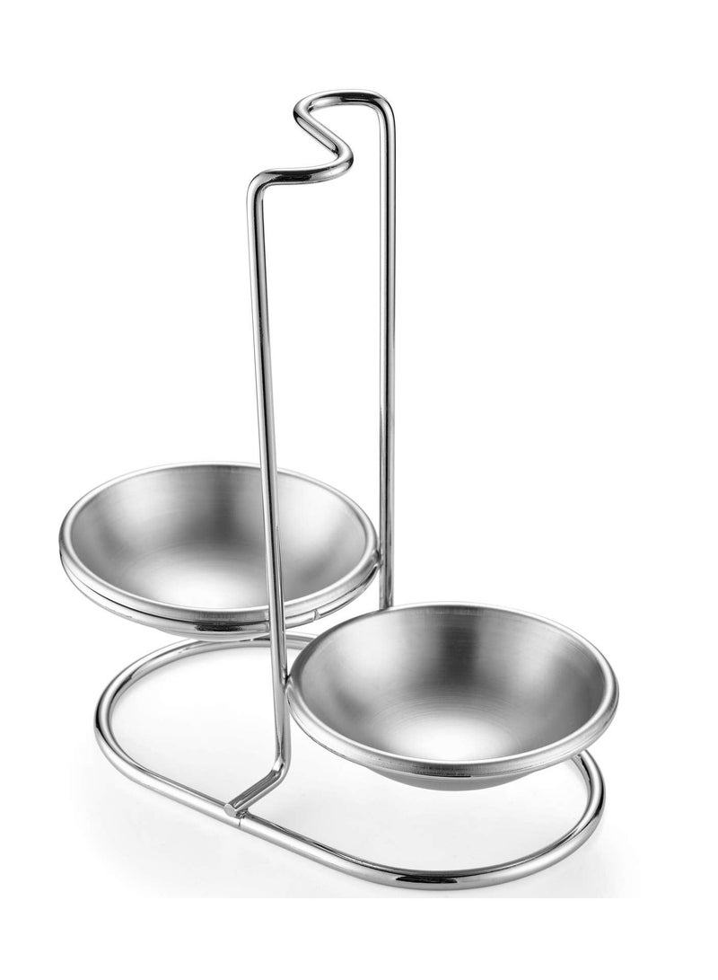 Standing Spoon Rest with Double Trays Stainless Steel Upright Holder Ladles Utensil Stand for Stovetop Counter Organization