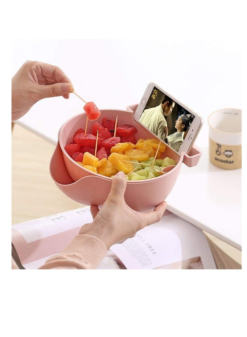 Double-Layer Melon Tray Plastic Dried Fruit Plate Layer Dry Containers Candy Seeds Tableware Snack Bowl Storage Box Lazy Artifact Chasing Seed Basket(Blue)