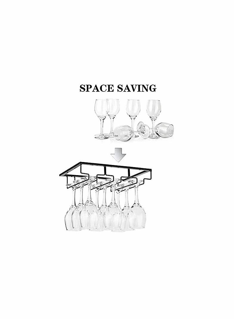 Goblet Rack - Under Cabinet Stemware Glass Holder Glasses Storage Hanger Metal Organizer for Kitchen Bar (3 Rows)