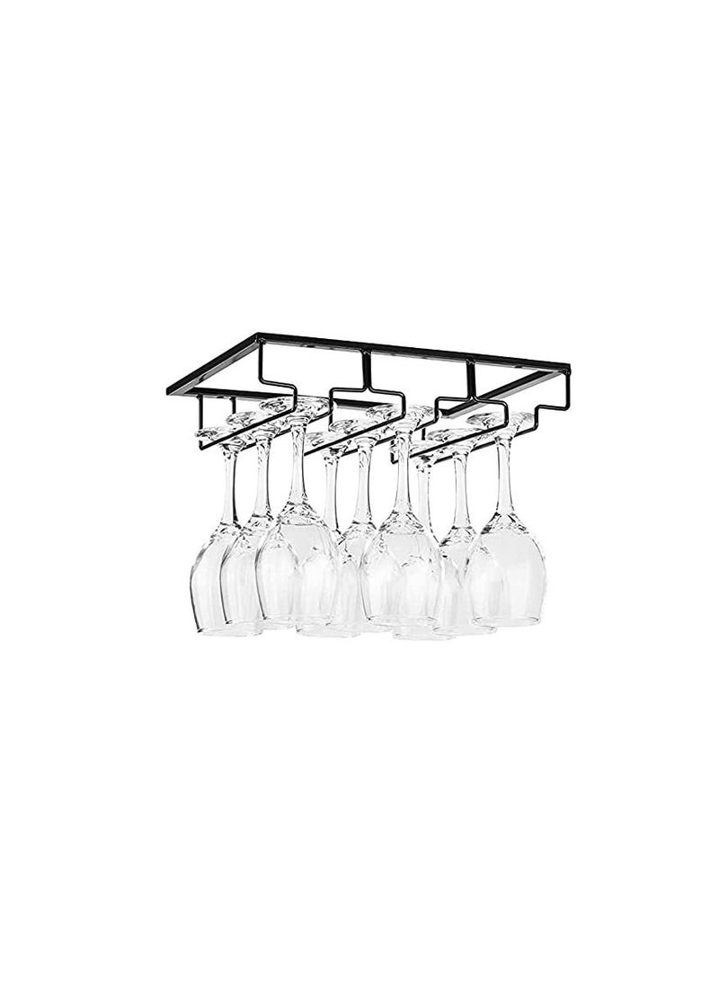 Goblet Rack - Under Cabinet Stemware Glass Holder Glasses Storage Hanger Metal Organizer for Kitchen Bar (3 Rows)