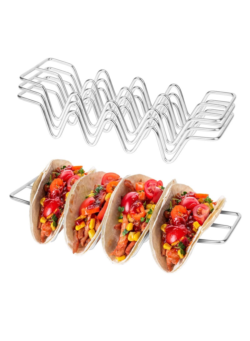 4Pcs Taco Holders, Stainless Steel Shell Holder Stand, Tray Plates for Gifts Accessories, Baking, Dishwa Sher and Grill Safe