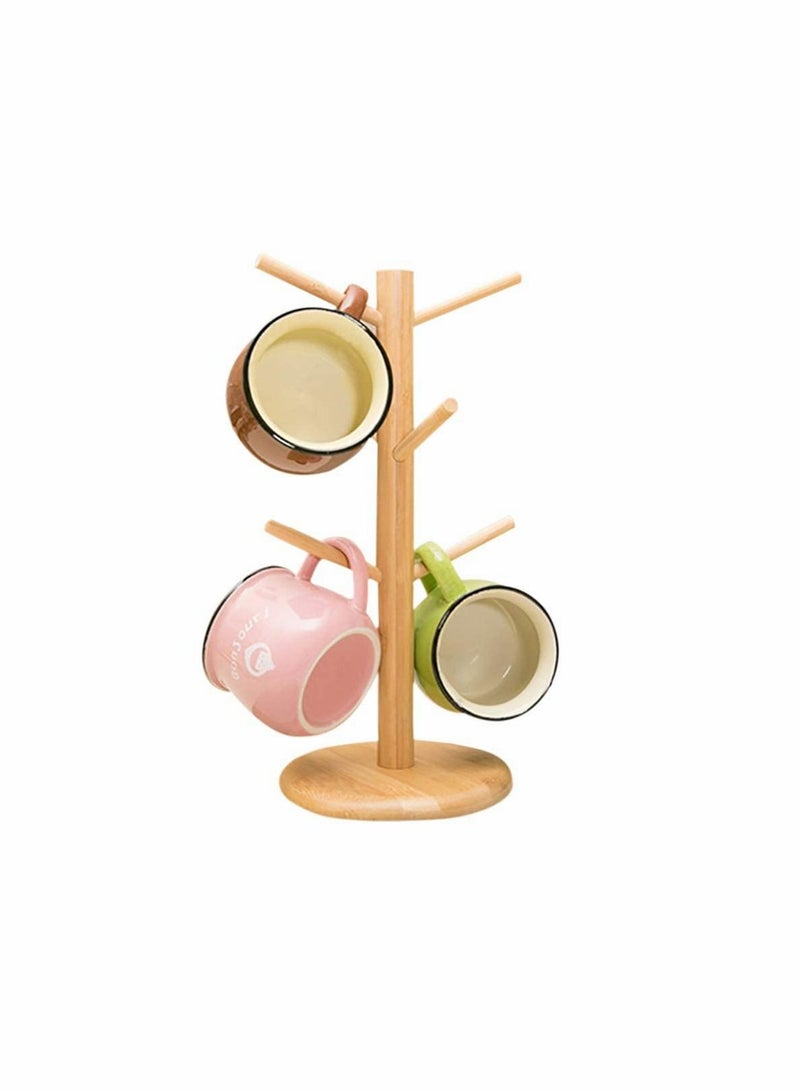 Bamboo Mug Rack Tree Coffee Tea Cup Organizer Hanger Holder with 6 Hooks Removable Stand