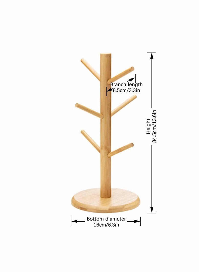 Bamboo Mug Rack Tree Coffee Tea Cup Organizer Hanger Holder with 6 Hooks Removable Stand