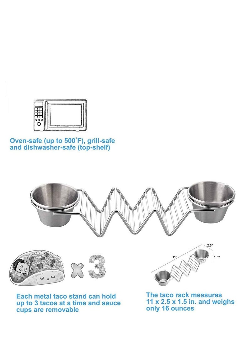 Taco Shell Stand Up Holders, Stainless Steel Holder with Salad Cups, Food Rack Holds 3 Tacos Each Keeping Shells Upright and Neat