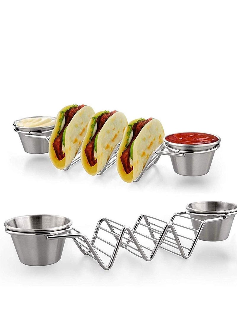 Taco Shell Stand Up Holders, Stainless Steel Holder with Salad Cups, Food Rack Holds 3 Tacos Each Keeping Shells Upright and Neat