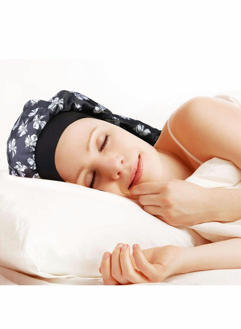 3 Pack Long Satin Bonnet Sleep Cap, Soft Elastic Band Loose Cap Bonnets for Long Hair, Braids, Dreadlocks, Curly Hair
