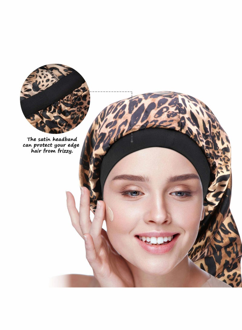 3 Pack Long Satin Bonnet Sleep Cap, Soft Elastic Band Loose Cap Bonnets for Long Hair, Braids, Dreadlocks, Curly Hair