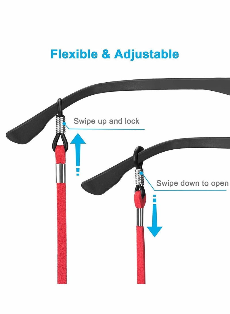 Leather Eyeglass Straps, Adjustable Eyewear Retainers, Non-slip Eyeglass Chains Lanyard, Sport Sunglass Retainer Holder Strap for Men Women Kids(5PCS)