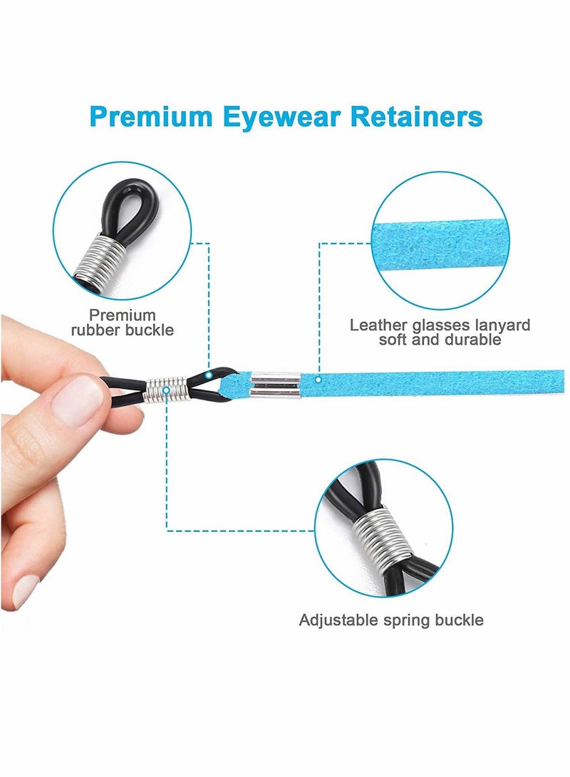 Leather Eyeglass Straps, Adjustable Eyewear Retainers, Non-slip Eyeglass Chains Lanyard, Sport Sunglass Retainer Holder Strap for Men Women Kids(5PCS)