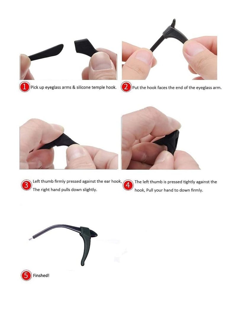 Anti-Slip Eyeglass Ear Grips Hook Comfortable,Eyeglasses Retainers,Silicone Elastic Eyeglasses Temple,For Eyewear Sunglasses Spectacles Glasses,Sports Eyeglasses 10 Pairs (Black)