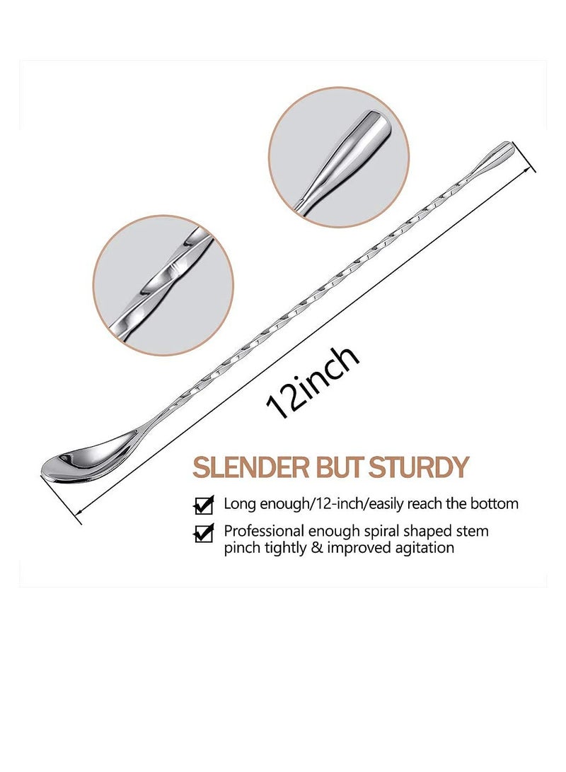12 Inch (About 30.5 Cm) Bar Spoon, Stainless Steel Mixing Spoon, Spiral Pattern Bar Spoon (2 PCS)