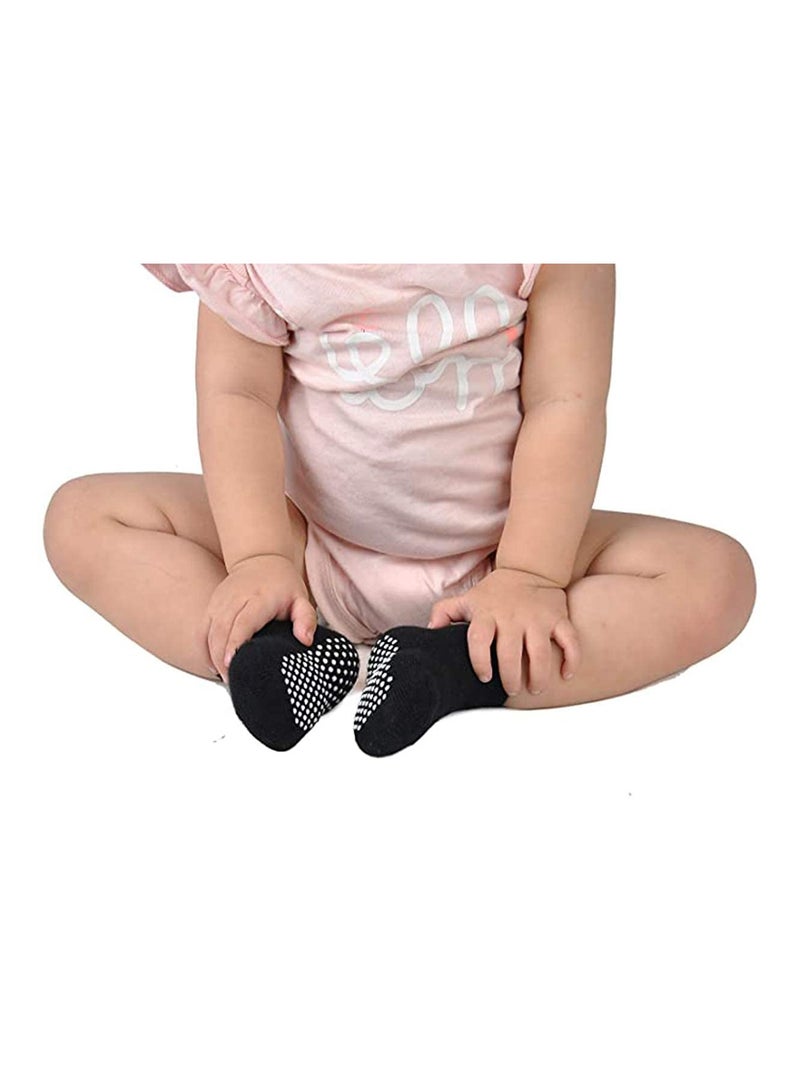 Baby Non-Skid Socks, Unisex Cotton Half Cushion Grip Ankle Socks Infants and Toddlers with Non Skid Soles for Kids Boys Girls（12 Pair Pack，M）