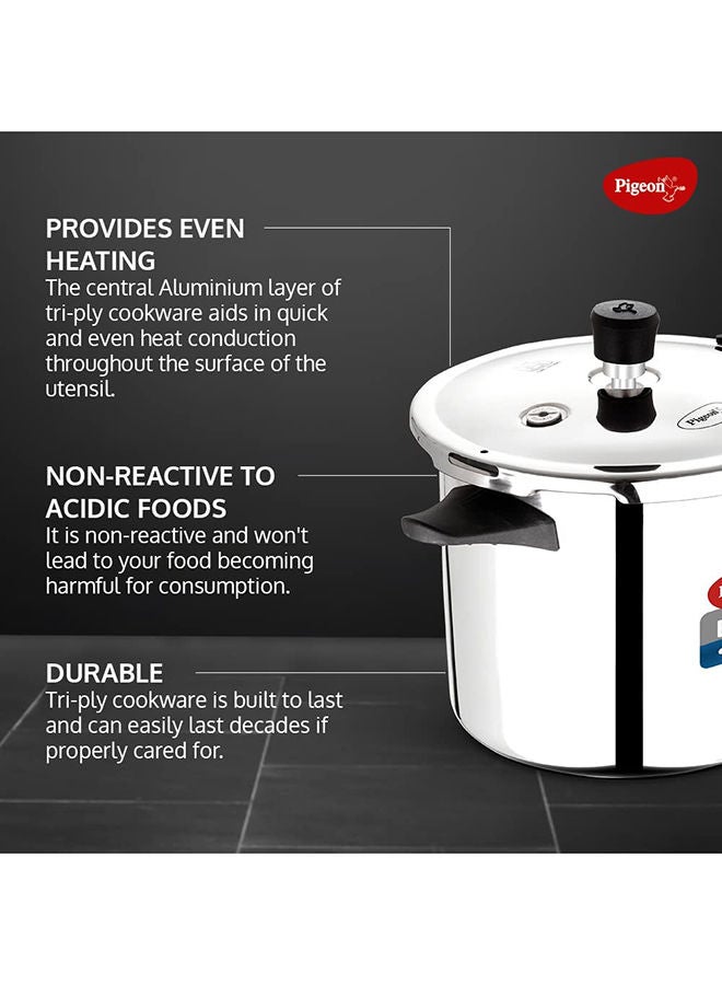 5Liters Pigeon Elite Shine Triply Pressure Cooker 5Ltr Silver