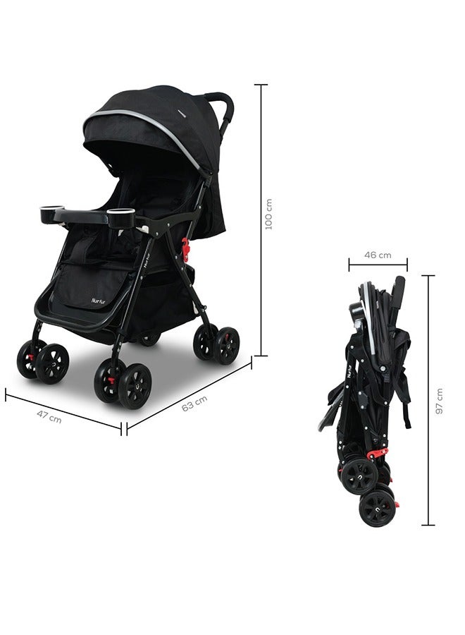 Baby Fully Adjustable Stroller With Storage Basket, Removable Food Tray, 5 Point Safety Harness, Compact Design Shoulder Strap, 0 To 3 Years