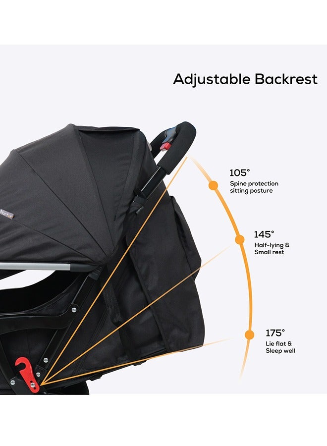 Baby Fully Adjustable Stroller With Storage Basket, Removable Food Tray, 5 Point Safety Harness, Compact Design Shoulder Strap, 0 To 3 Years