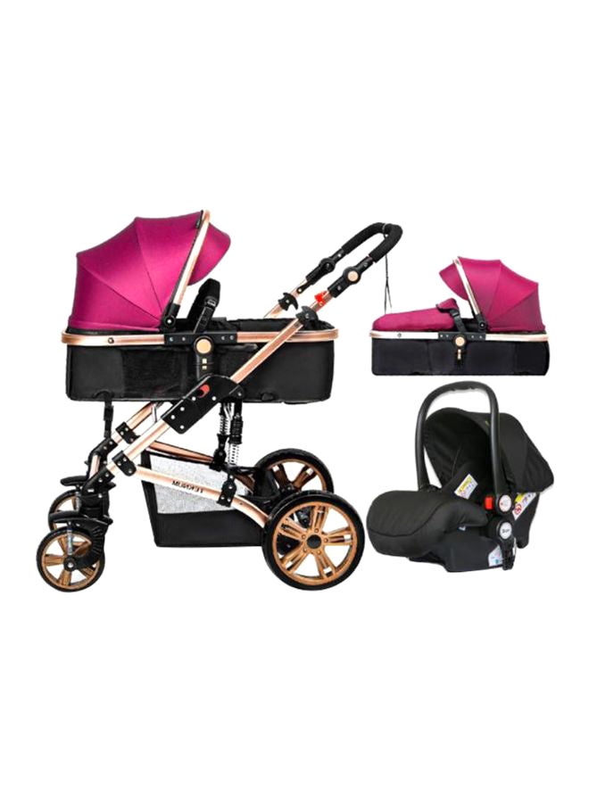 3 In1 Pram Stroller, Sleeping Bassinet And Extra Wide Seat With Wide Canopy For Baby Wine