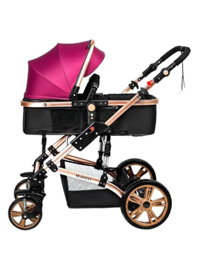 3 In1 Pram Stroller, Sleeping Bassinet And Extra Wide Seat With Wide Canopy For Baby Wine