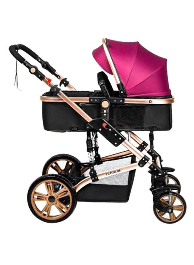 3 In1 Pram Stroller, Sleeping Bassinet And Extra Wide Seat With Wide Canopy For Baby Wine