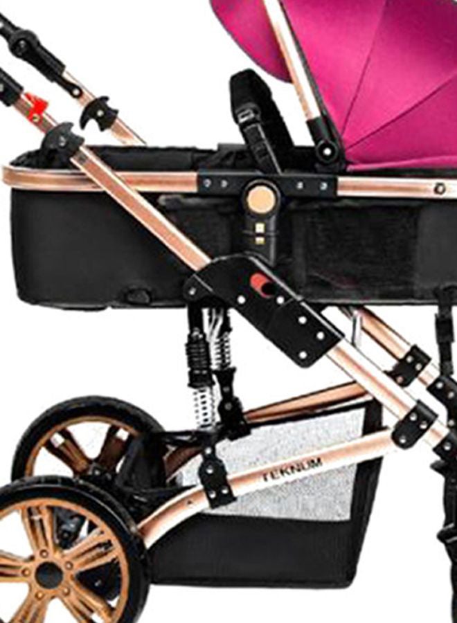 3 In1 Pram Stroller, Sleeping Bassinet And Extra Wide Seat With Wide Canopy For Baby Wine