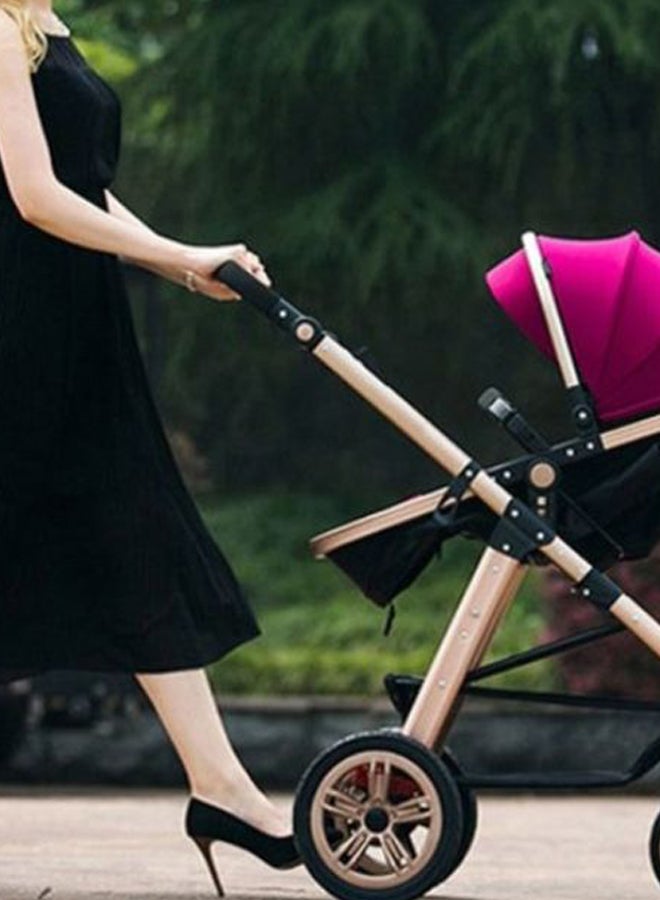 3 In1 Pram Stroller, Sleeping Bassinet And Extra Wide Seat With Wide Canopy For Baby Wine