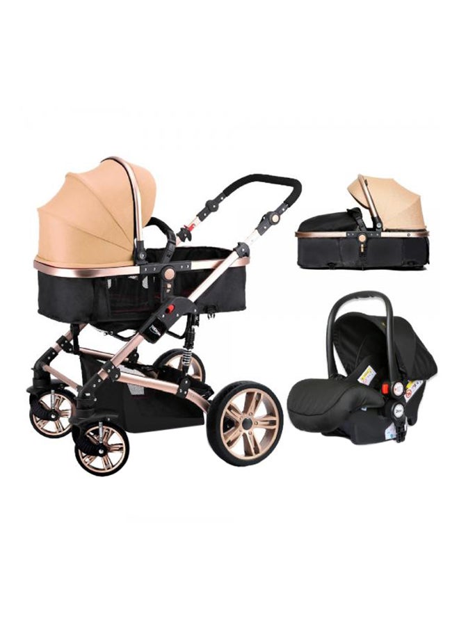 3 In1 Pram Stroller, Sleeping Bassinet And Extra Wide Seat With Wide Canopy For Baby Multicolour