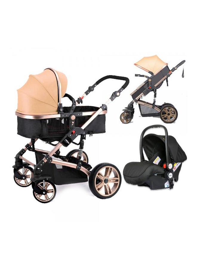 3 In1 Pram Stroller, Sleeping Bassinet And Extra Wide Seat With Wide Canopy For Baby Multicolour