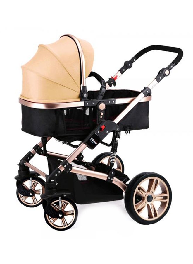 3 In1 Pram Stroller, Sleeping Bassinet And Extra Wide Seat With Wide Canopy For Baby Multicolour