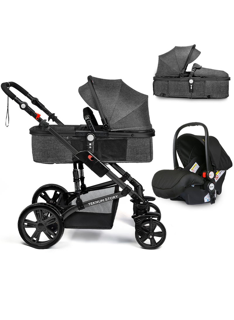 3 In1 Pram Stroller Sleeping Bassinet And Spill Proof Mat For 0 - 3 Years Grey