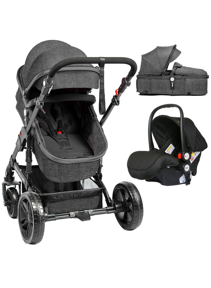 3 In1 Pram Stroller Sleeping Bassinet And Spill Proof Mat For 0 - 3 Years Grey