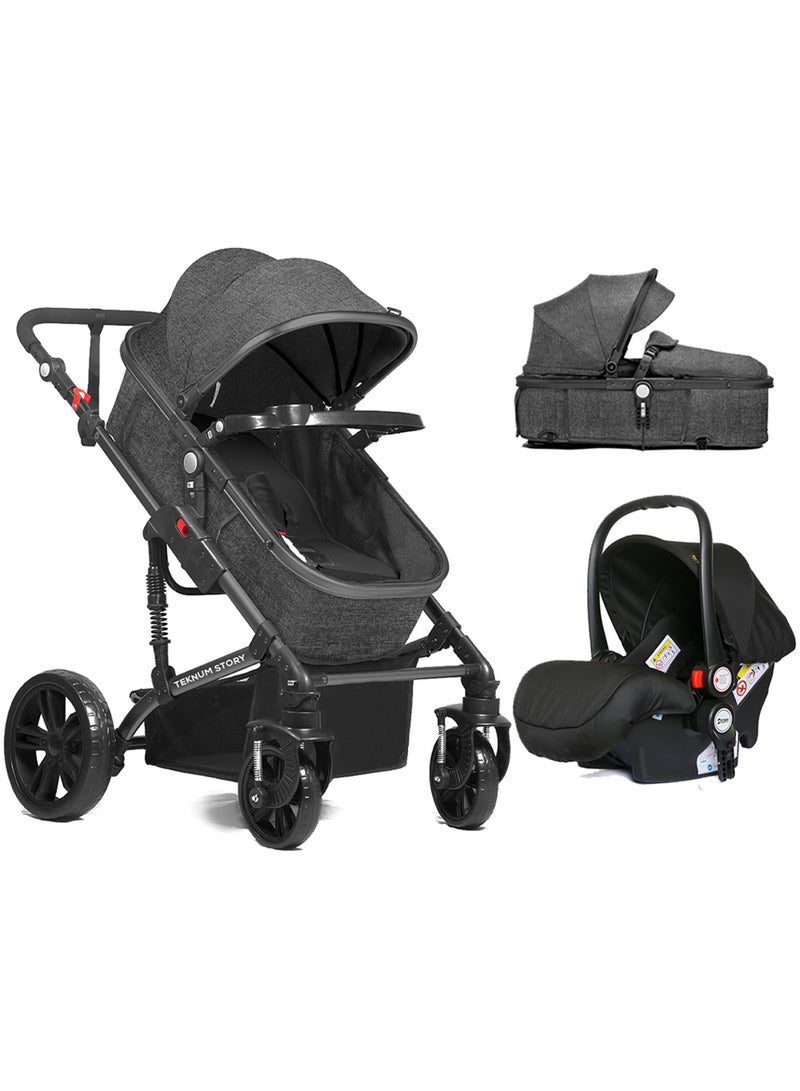 3 In1 Pram Stroller Sleeping Bassinet And Spill Proof Mat For 0 - 3 Years Grey