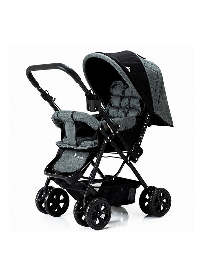 Reversible Trip Stroller And Infant Car Seat Wide Canopy And Seat - Grey