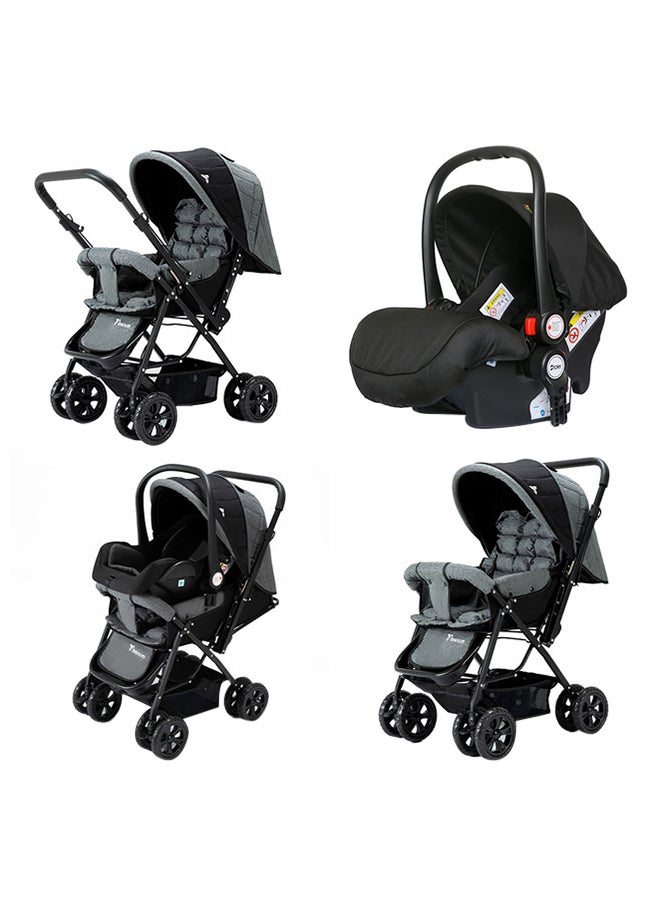 Reversible Trip Stroller And Infant Car Seat Wide Canopy And Seat - Grey