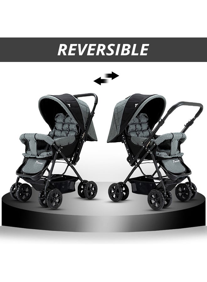 Reversible Trip Stroller And Infant Car Seat Wide Canopy And Seat - Grey