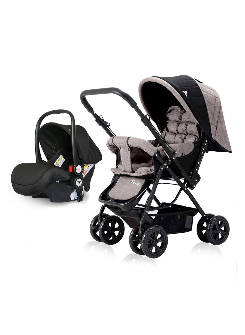 Reversible Travel System With Ergonomically Designed Baby Car Seat - Khaki